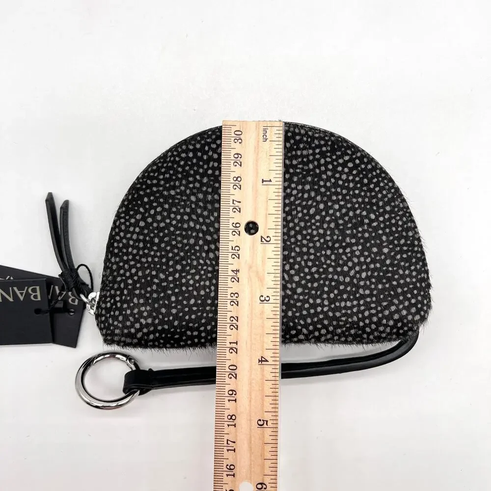 BANANA REPUBLIC Mini Half Moon Organizer Pouch Calf Hair Black Dot Phone Charger